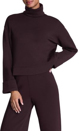 Spanx Cuffed Sleeve Crop Turtleneck Sweatshirt in Truffle Brown at Nordstrom, Size X-Small