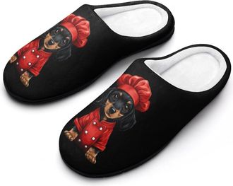 Generic Puppy Chef Cotton Womens Slip-on Slippers Winter Warm House Shoes with Rubber Sole for Home Office Hotel