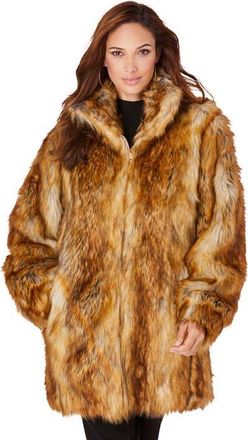 Roaman's Plus Size Mid Length Hooded Faux Fur Coat in Fox at Nordstrom, Size Medium