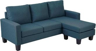 Oviala Oviala - Sofá esquinero 3 plazas con chaise longue de tela, azul