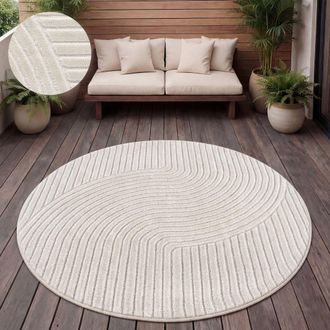 Paco Home Paco Home - Alfombra Salon De Habitacion Cocina Exterior Terraza Jardin Nordica Boho Chic &Oslash; 200 Cm Redon, Crema 2