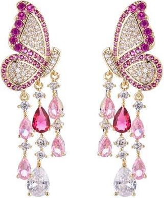 Eye Candy Los Angeles Painted Lady Cubic Zirconia Drop Butterfly Earrings in Pink at Nordstrom Rack
