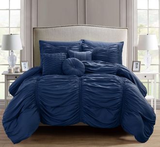 Elegant Comfort 10-Piece Pleated Comforter Set - Includes 4-Piece Sheet Set with Double Sided Storage Pockets