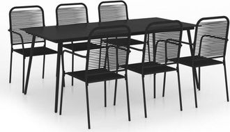 vidaXL Set De Comedor De Jard&iacute;n 7 Pzas Cuerda De Algod&oacute;n Y Acero Negro Vidaxl
