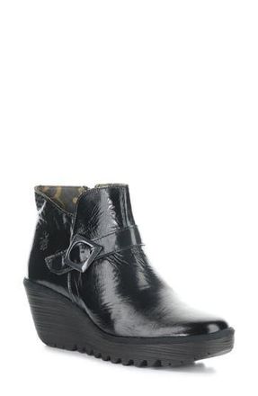 FLY London Yort Wedge Bootie in Black Shine at Nordstrom Rack, Size 10-10.5Us / 41Eu