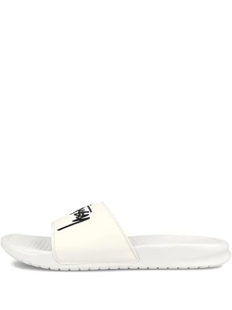 Nike Stussy logo slides - men - Calf Leather/Rubber/Rubber/Calf Leather - 12 - White