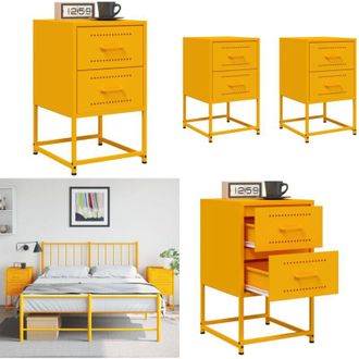 vidaXL Comodini 2 pz Giallo Senape 36x39x60,5 cm in Acciaio - Comodino industriale - Comodino da letto