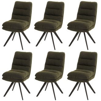 Hhg Hhg - Lote De 6 Silla De Comedor 481, Silla De Cocina, Giratoria Auto Posici&oacute;n Tela/textil Boucl&eacute; Mvg, Verde