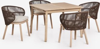 Sklum Set De Mesa 100-160x100 Cm Extensible Karvia Y 4 Sillas De Comedor En Madera De Acacia Y Cuerda Trenzada Capri Sklum