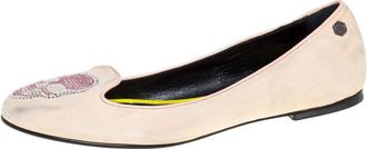 Philipp Plein Philipp Plein Beige Suede Diamante Skull Flats