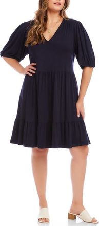 Karen Kane Puff Sleeve Tiered Dress in Navy at Nordstrom, Size 1X