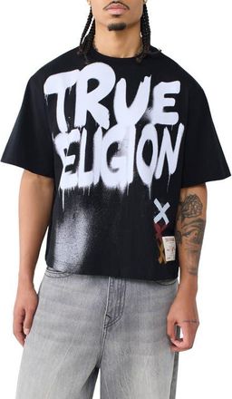 True Religion Graffiti Boxy Fit Cotton Graphic T-Shirt in Jet Black at Nordstrom, Size Xxx-Large