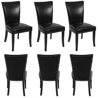Hhg Juego De 6 Sillas De Comedor Chesterfield, Silla De Cocina, Remaches Con Certificado Mvg, Piel Sint&eacute;tica, Negro, Patas Oscuras