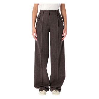 Golden Goose Wide Trousers, female, Brown, Size: 2XS Cocoa Brown Wool Wide-Leg Trousers