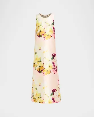 Aidan Mattox Crystal-Embellished Floral Mikado Gown