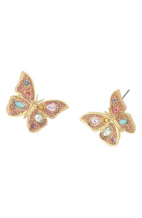 Kurt Geiger Large Pav&eacute; Butterfly Stud Earrings in Gold/Multi at Nordstrom