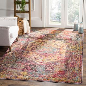 Safavieh Crystal Machine Made Area Rug, Teal / Rose Bohemian Style Easy Care