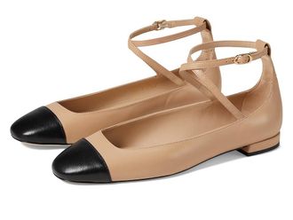 Stuart Weitzman Eden Strap Flat Womens Flat Shoes Adobe/Black : 8 M, Leather/Rubber