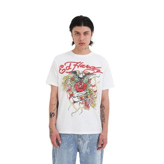 Ed Hardy T-Shirts, male, White, Size: M Eagle Drag Rose T-Shirt