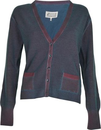 Maison Margiela V-hals Cardigan met opgestikte zakken - Dames - Vesten - Blauw - S - Wol - Truien & Vesten