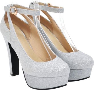 Supvox Women Chunky Heel Wedding Shoes Gold Platform Dress Shoes for Brides Size 39 Waterproof High Heels Party