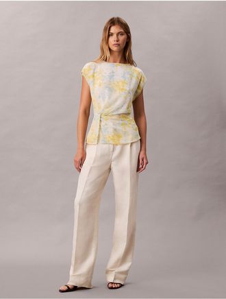 Calvin Klein Womens Chiffon Printed Twist Front Blouse - Multi - XS
