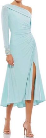 Mac Duggal Jeweled One-Shoulder Midi Dress In Powder Blue