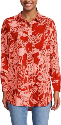 Lands End Cotton Voile Billowy Oversized Shirt in Mandarin Orange Etched Leaves at Nordstrom, Size X-Large