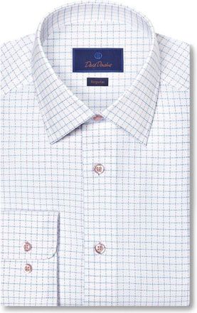 David Donahue Regular Fit Dobby Check Cotton Dress Shirt in White/Berry at Nordstrom, Size 16.5 - 34