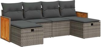 vidaXL Vidaxl - Set De Muebles De Jard&iacute;n 6 Pzas Y Cojines Rat&aacute;n Sint&eacute;tico Gris