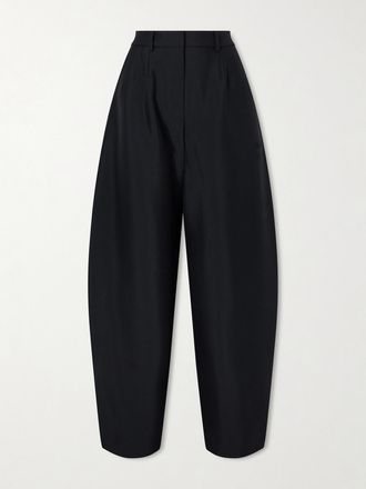 Magda Butrym Pantaloni Barrel In Misto Lana E Mohair Con Pinces - Nero