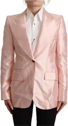 Dolce & Gabbana Elegante roze zijden blazerjas - Dames - Blazers - Roze - 2XS - Satijn - Jassen