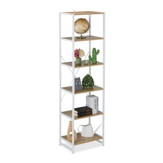 Relaxdays Relaxdays Estanter&iacute;a, 180 X 50 X 35 Cm, 6 Baldas Abiertas, Librer&iacute;a Auxiliar Para Sal&oacute;n, Cocina, Pasillo, Blanco/natural