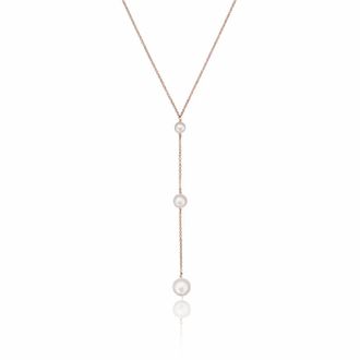 Lily & Roo Rose Gold Three Graduated Pearl Drop Lariat Necklace
