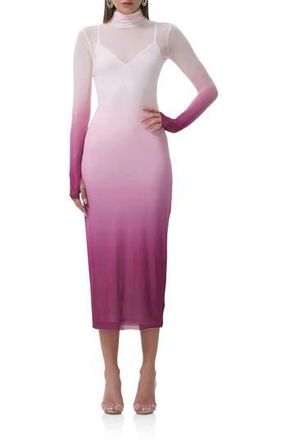 AFRM Shailene Long Sleeve Mesh Midi Dress in Mauve Ombre at Nordstrom Rack, Size X-Small