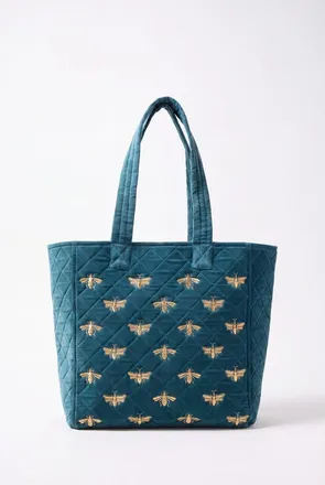 Elizabeth Scarlett Honey Bee Velvet Tote in Rich Blue at Nordstrom