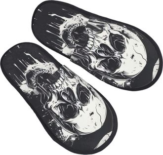 Generic Fuzzy Slippers Horror Skull Printing Fluffy Slippers Casual Unisex Slipper For Guest Travel Bedroom L