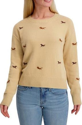 Lucky Brand Horse Embroidered Cotton Blend Sweater in Irish Cream at Nordstrom Rack, Size X-Large