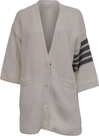 Thom Browne Stripe Oversized Cardigan in White Cotton