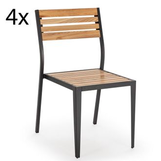 HOMN Pack 4 sillas de jard&iacute;n apilables de madera y metal negro