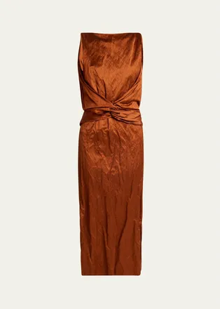 Lanvin Crinkled Silk Twisted-Waist Sleeveless Maxi Dress
