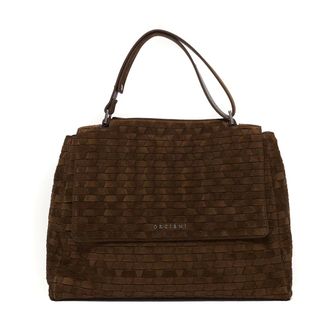 Orciani Handbags, female, Brown, Size: ONE SIZE Sveva Woven Medium Suede Shoulder Bag