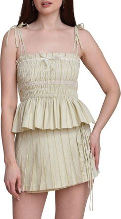 Avec Les Filles Sleeveless Smocked Peplum Top in Avocado Gingham at Nordstrom, Size X-Small