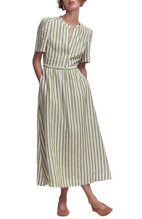 Boden Ivy Linen Midi Dress in Green Stripe at Nordstrom, Size 14