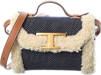 Tod's TodS T Timeless Denim & Shearling Shoulder Bag