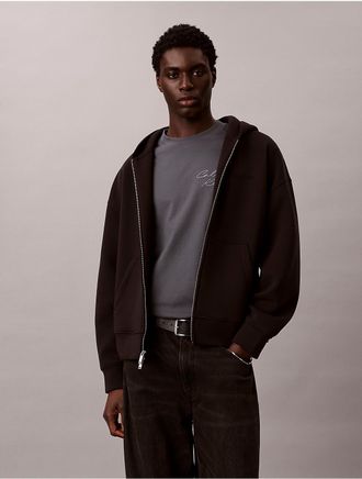 Calvin Klein Mens Cotton Spacer Full Zip Hoodie - Black - 2XL