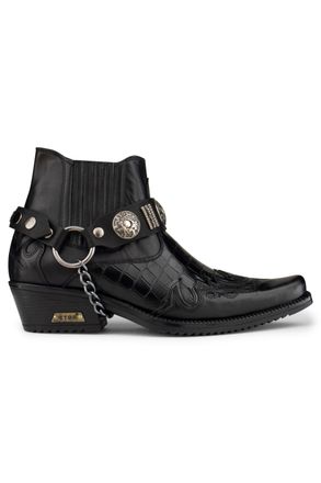 Infinity Leather Mens Black Western Winklepicker Gothic Boots Crocodile - Size EU 44