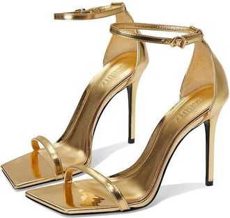 Schutz Schutz Jenna WomensB Gold Leather Ankle Strap Stiletto Heels Sandals VER618