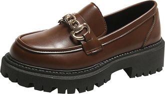 Generic Womens Loafers Wide Width Chunky Shoes Smart Solid Color Versatile Non-Slip Breathable Classic Comfortable Casual Loafer Shoes Work Party Brown