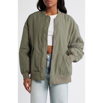 Florence By Mills Oversize Bomber Jacket in Dusty Olive at Nordstrom Rack, Size Medium